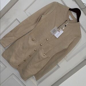 Lovers + Friends Beige Knit Button-Front Cardigan with Gold Buttons